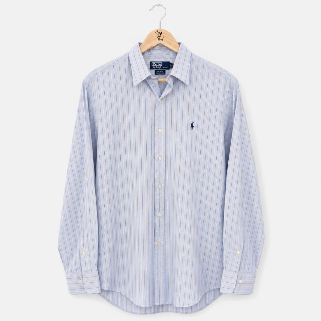 800048.3 Ralph Lauren Shirt | L Men's | Light Blue Striped - Image 1