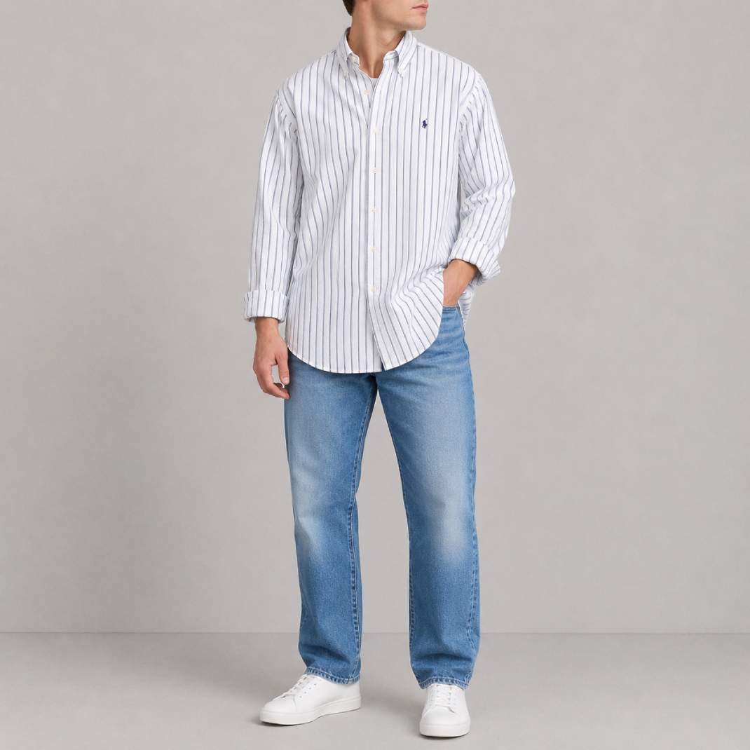 800049.ΕΧΤΡΑ Ralph Lauren Shirt | XL Men's | White Striped - Image 1